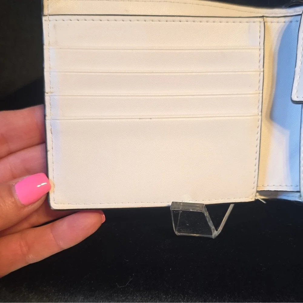 Michael Kors Logo Pattern Bifold Wallet Credit Card Holder White Green Beige